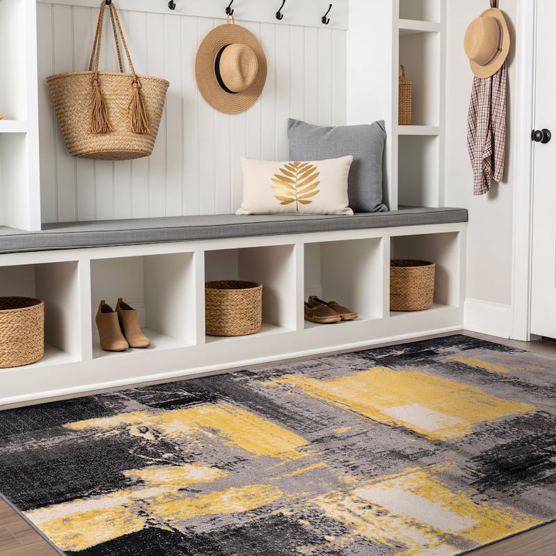 World Rug Gallery Contemporary Abstract Watercolor Yellow Area Rug