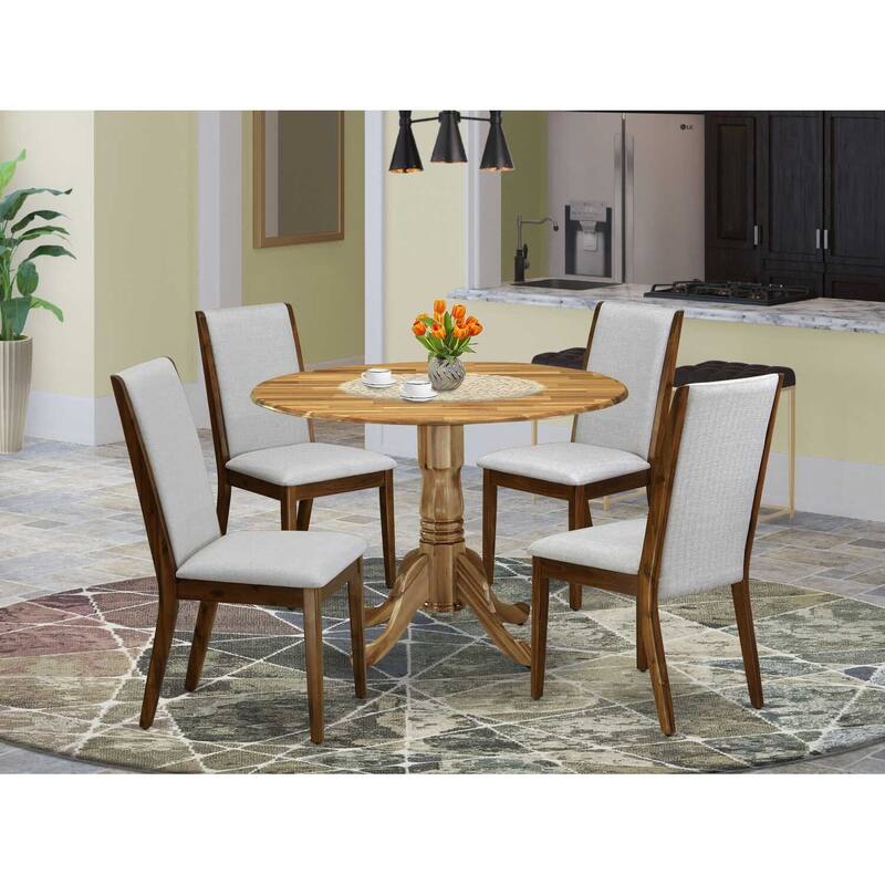 HomeStock 5-Piece Round Natural Oak Finish Solid Wood Top Dining table with 4 Chairs with Lattice Back