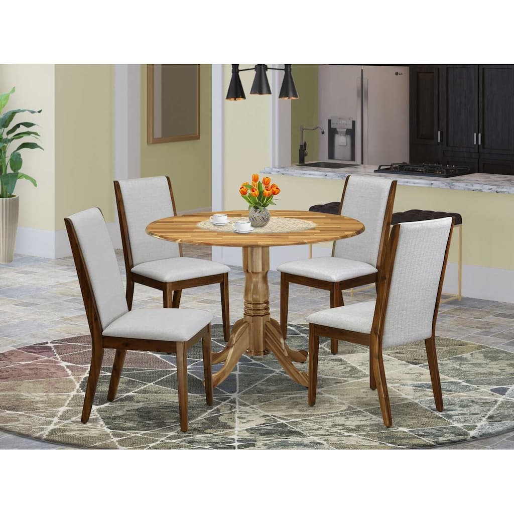 HomeStock 5-Piece Round Natural Oak Finish Solid Wood Top Dining table with 4 Chairs with Lattice Back