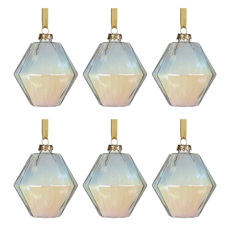 6-Piece Set Clear Luster Faceted Glass Hanging Ornaments, Hexagon