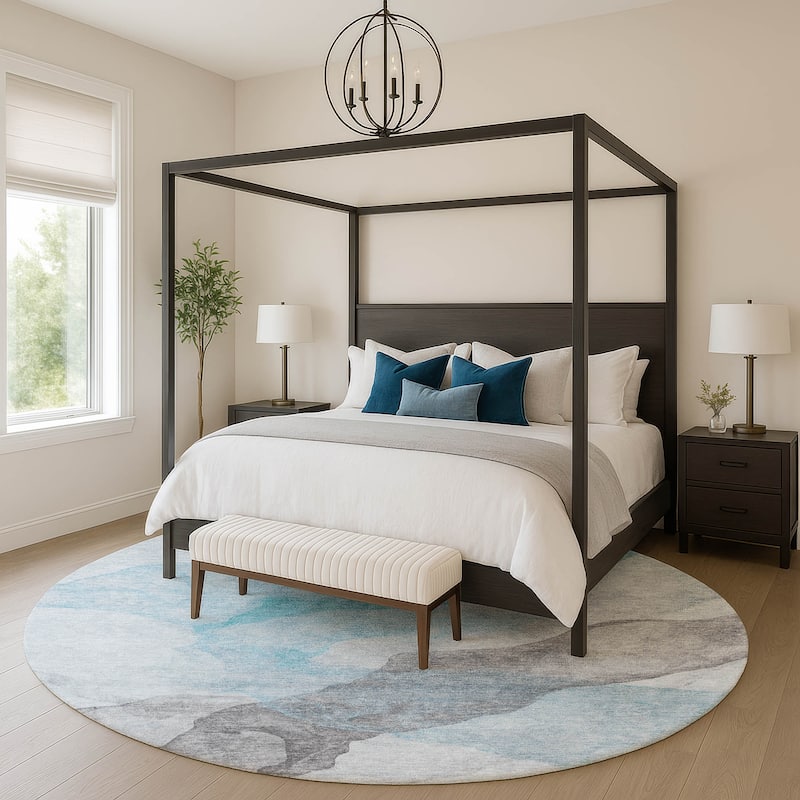 Premium Washable Super Soft Contemporary Fizal Mayfield Rug - Teal - 8' x 8'