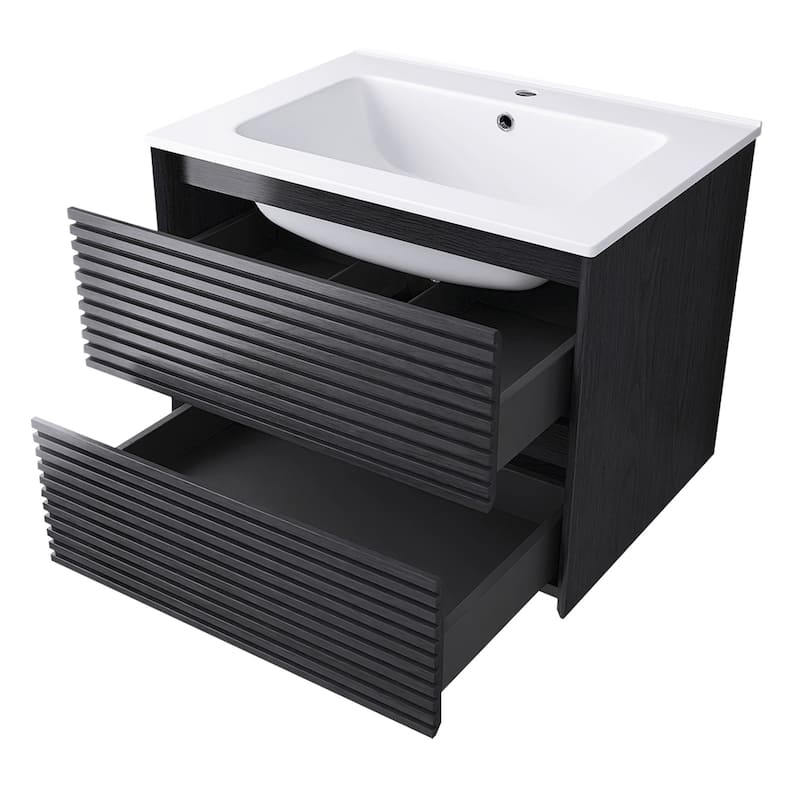 Wall-Mounted Bathroom Vanity with White Ceramic Sink