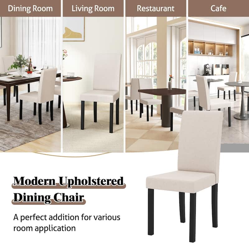 Gymax Dining Chair Set of 4 Fabric Upholstered Rubber Wood Legs Side