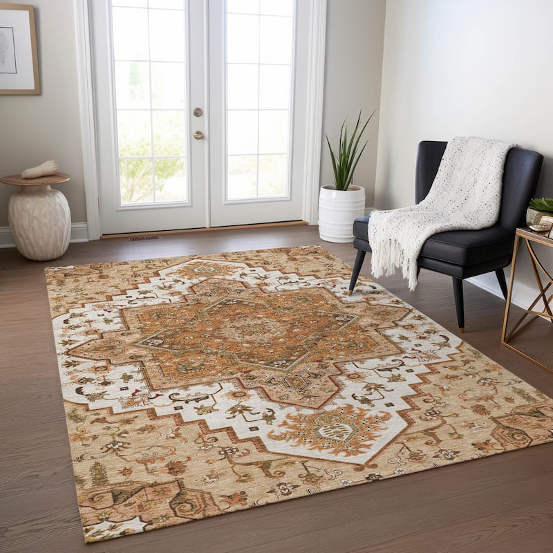 Machine Washable Indoor/ Outdoor Persian Traditional Chantille Rug - Terracotta - 9' x 12'