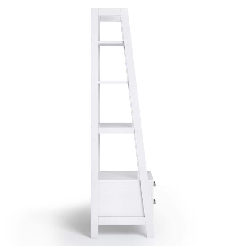 WYNDENHALL Hawkins SOLID WOOD 72 inch x 24 inch Modern Industrial Ladder Shelf with Storage - 24"w x 20"d x 72"h