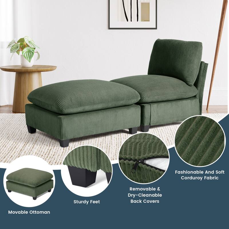 Hamilton Corduroy Upholstered Single Sofa Chair with Ottoman