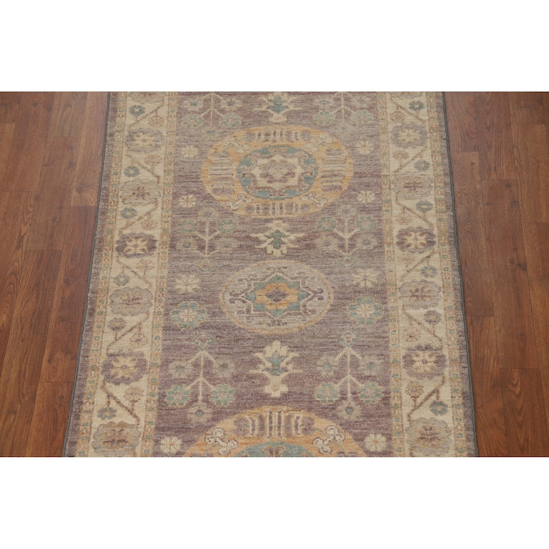 Hand Knotted Oriental 100% Wool Carpet Transitional All-Over Greys & Charcoal Oushak Runner Rug - 13' 1'' X 2' 10''