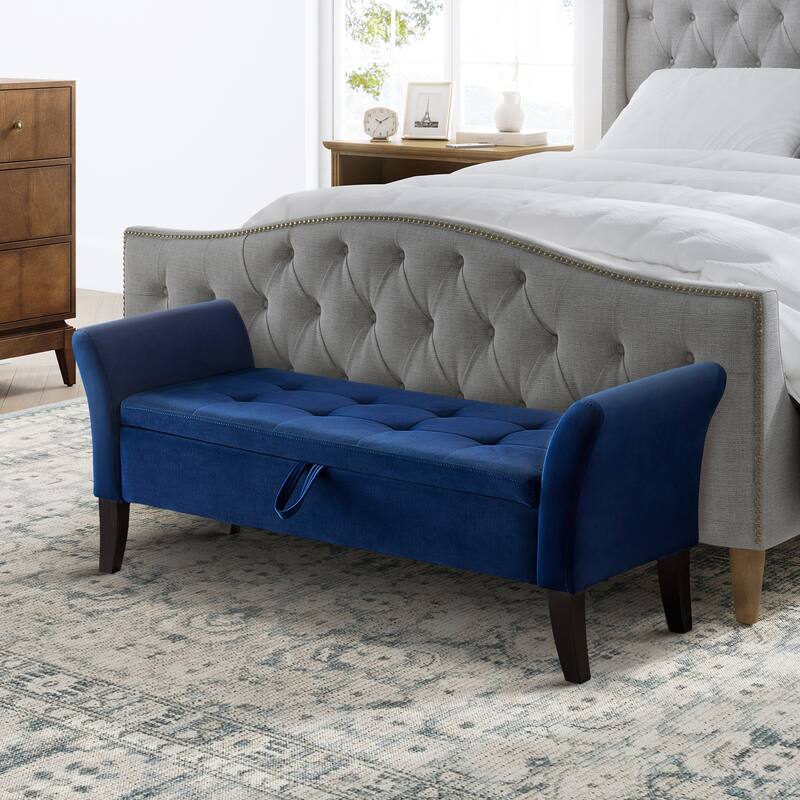 Ramiro Contemporary Velvet Storage Bench by HULALAHOME - Blue