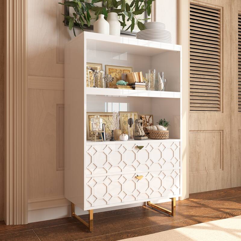 Clihome Industrial Bookshelf 2-shelf Bookcase with Storage Drawers