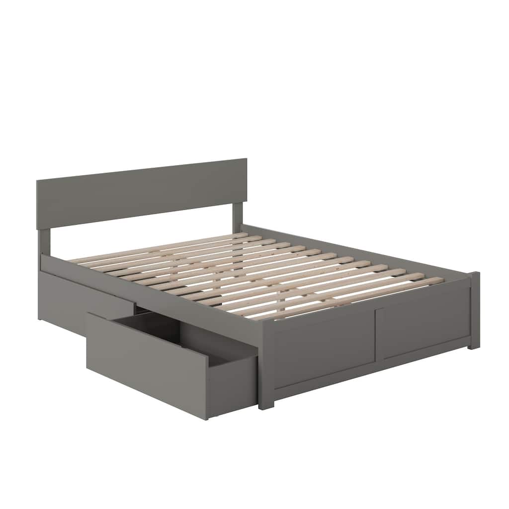 Orlando King Platform Bed with Footboard & 2 Storage Drawers in Grey