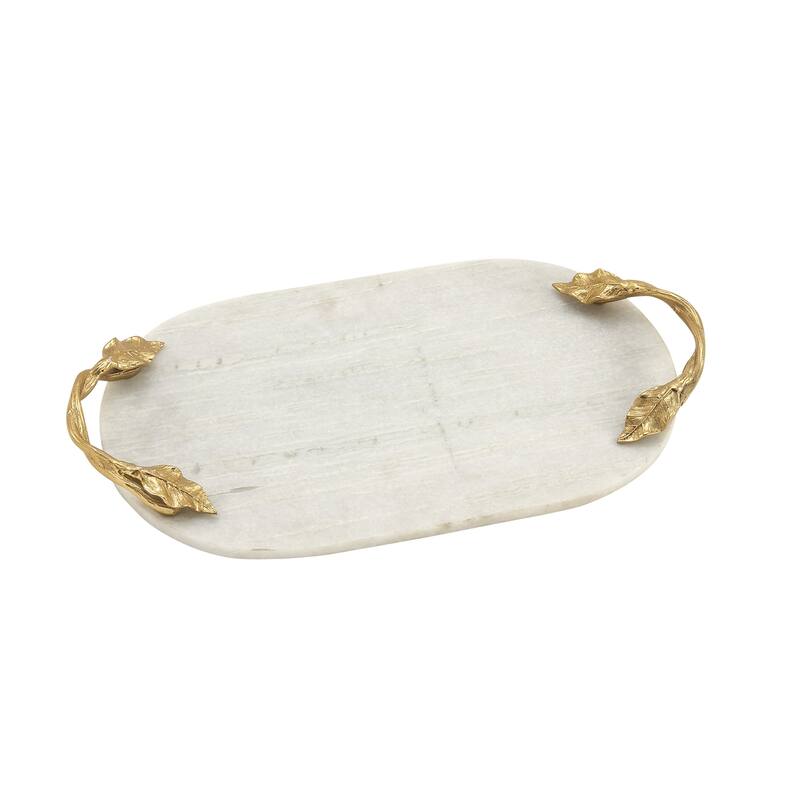 White Marble Oval or Rectangular Tray with Gold Twisted Leaf Handles