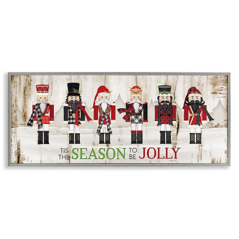 Stupell To Be Jolly Festive Phrase Winter Christmas Nutcrackers Framed Wall Art - Red - 13 x 30 - Grey
