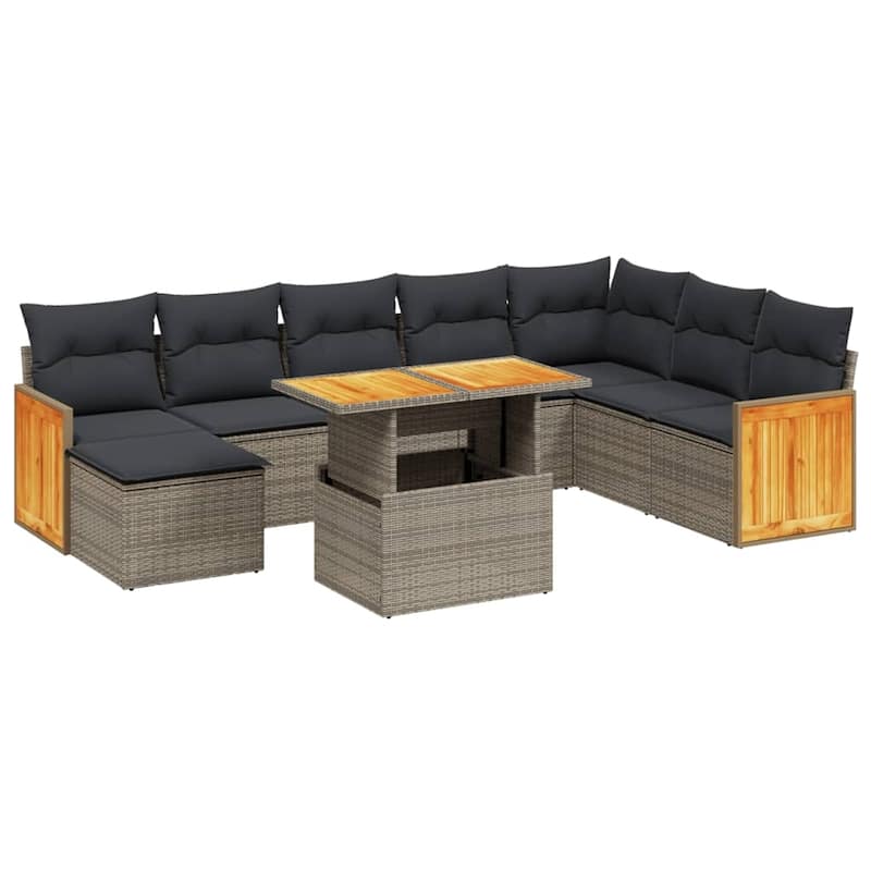 vidaXL Patio Sofa Set with Cushions Sofa Sections and Table 9 Piece Poly Rattan