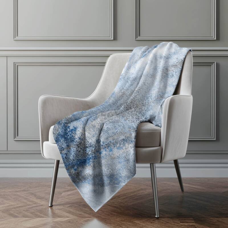 Premium Machine Washable Contemporary Glam Sherpa Throw Blanket - Navy - 4'2" x 5'10"