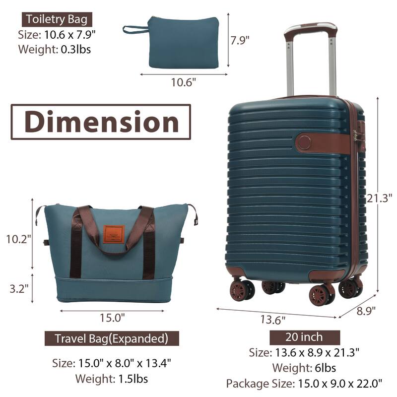 Luggage Sets 3 Piece Carry on Luggage 22x14x9 Airline Approved, Lightweight Hardshell ABS Suitcases with Wheels, 20 inch