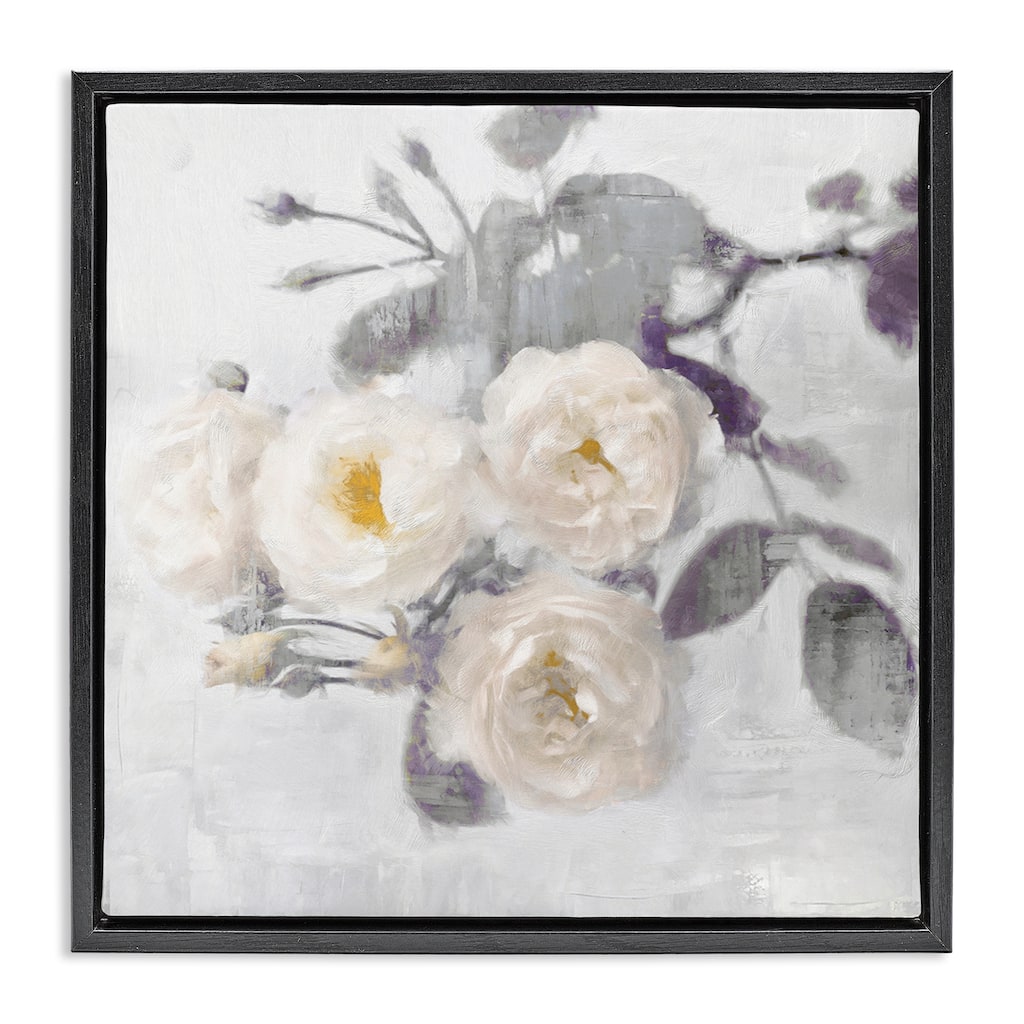 Stupell White Blooms on Grey Framed Floater Canvas Wall Art Design By Emily Ford