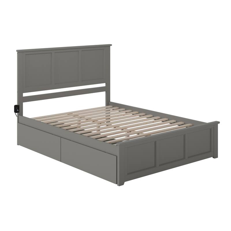 King Size Platform Bed with Footboard & Storage - Modern Grey Bedroom Furniture