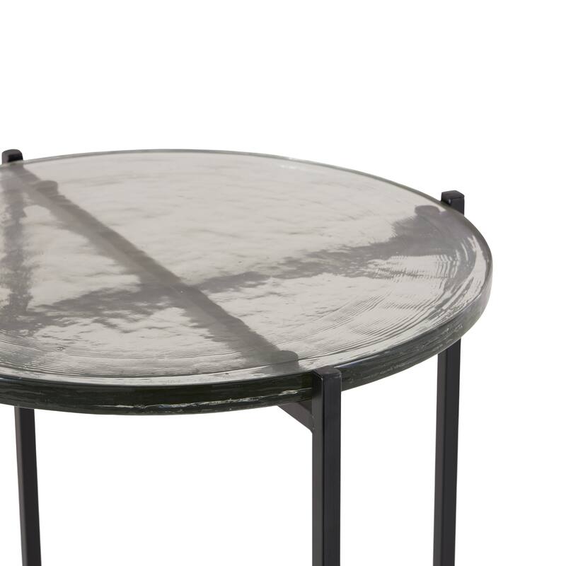 Gold or Black Metal X-Shaped Side End Accent Table with Textured Glass Tabletop