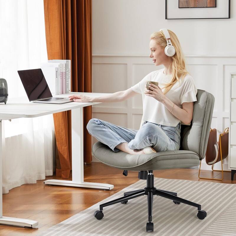 PU Leather Adjustable Height Wide Seat Criss Cross Office Chair with Armless & Changeable Feet