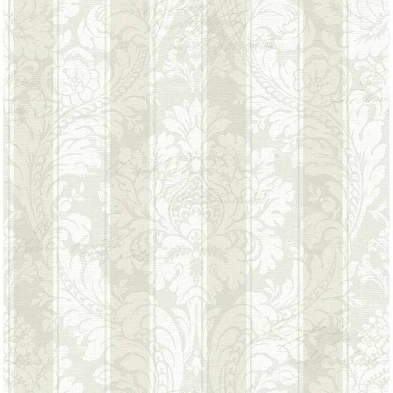 Seabrook Designs Koharu Damask Stripe Unpasted Wallpaper - 20.5 in. W x 33 ft. L - Taupe & Ivory