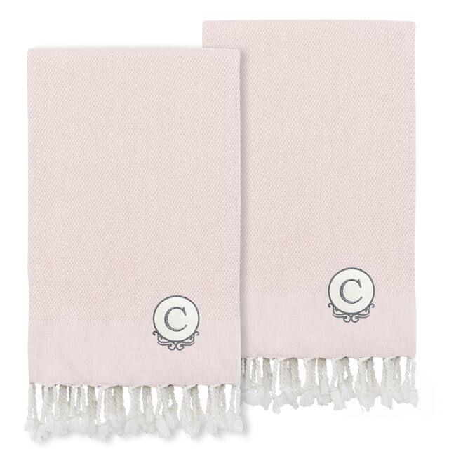 Authentic Hotel and Spa 100% Turkish Cotton Personalized Fun in Paradise Pestemal Hand/Guest Towels (Set of 2), Powder Pink - C