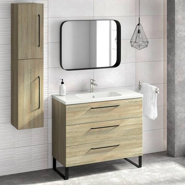 Shop 40 Bathroom Vanity Freestanding Cabinet Sink Legs Denver 3 Drawers W40 X H35 X D18 In Toasted Oak Wood Overstock 31758363