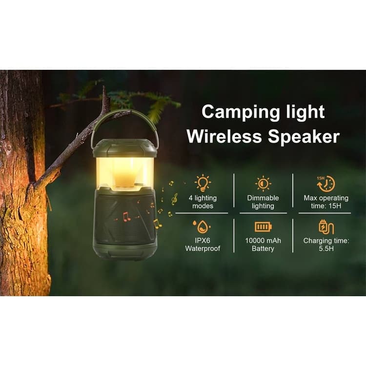 Outdoor Lantern Bluetooth Speaker IPX6 Waterproof Wireless Speaker with LED Light for Camping, Hiking Patio Yard Parties