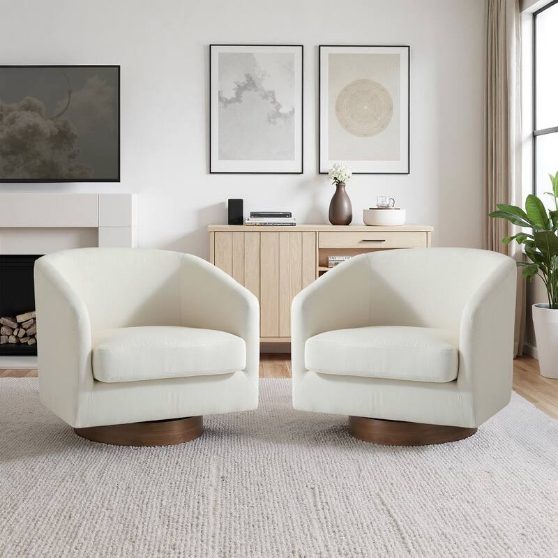 2 Set Modern Wide Round Swivel Accent Barrel Chairs