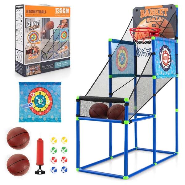 slide 2 of 6, 2-in-1 Kids Basketball Arcade & Sticky Balls Game w/Scoreboard Sound Blue
