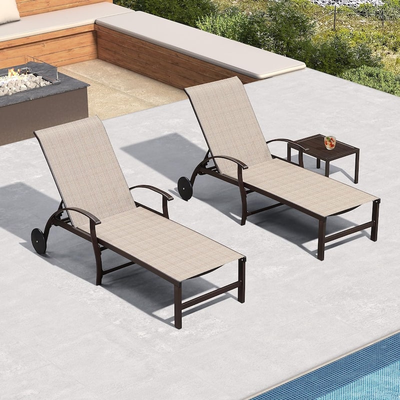 PURPLE LEAF Chaise Lounge Chair for Outdoor 3 Pieces Cast Aluminum Sunbathing Lounge Chairs for Patio Lawn Patio Lounge Chair - Beige