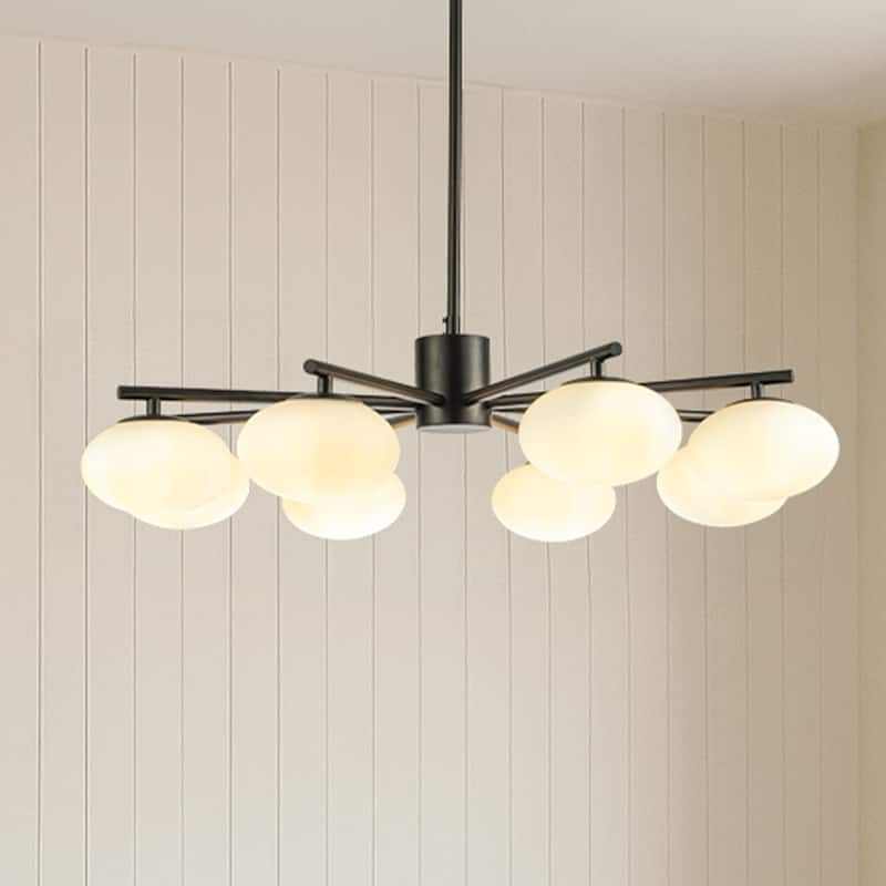 8-Light 32'' Mid Century Modern Opal Glass Chandelier Classic Globe Pendant Light For Dining Room Living Room - W32''