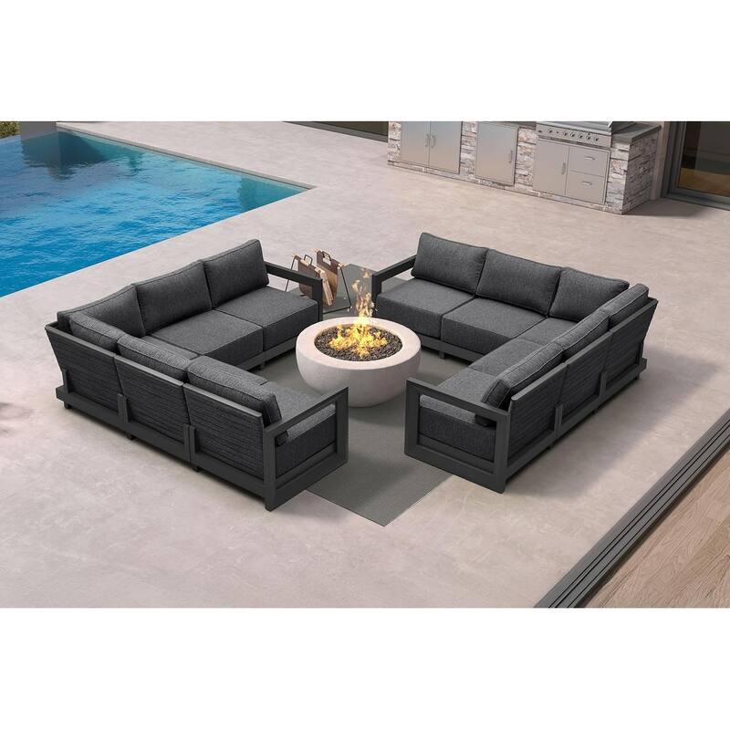 PURPLE LEAF Caesar L-Shaped Grey Outdoor Couch with 9.6" Thick for Yard Porch Deck Patio Conversation Sets - 10 Seats - L-shaped
