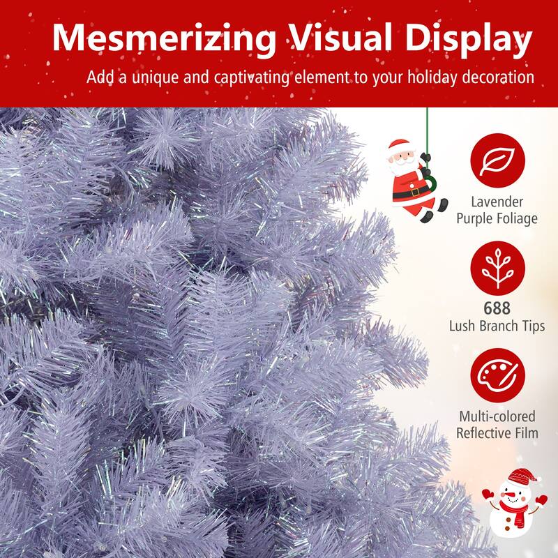 Gymax 6 FT Artificial Tinsel Christmas Tree w/ 250 Lights 8 Modes 688