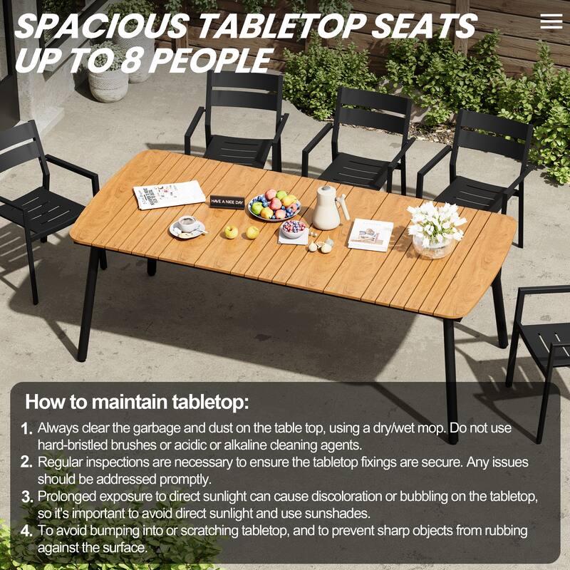Outdoor Patio Dining Table Rectangular Aluminum Outdoor Table for 6/8/10 Person