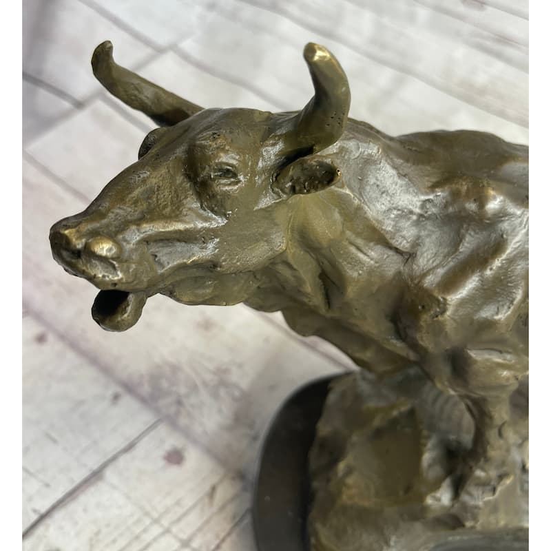 Imitative Bull Cow Imitative Cattle Farm Animal Bronze Metal Statue Sculpture On Marble Base
