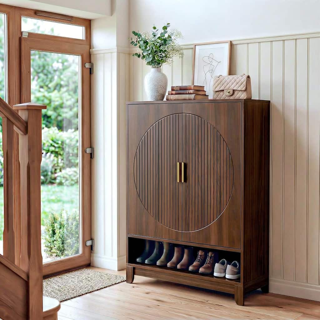 6-Tier Wooden Shoe Cabinet with Doors, Shoe Storage Organizer with Adjustable Shelves - 31.5" W × 13.8" D × 43.3" H