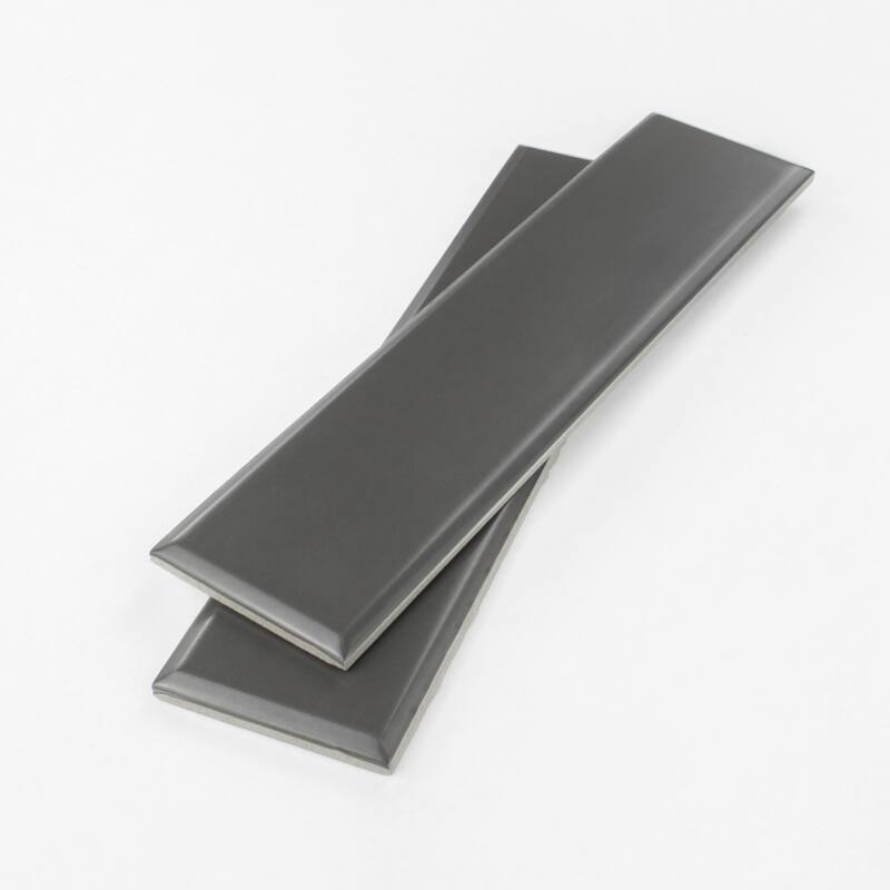 Facet 3 in. x 12 in. Glazed Ceramic Subway Wall Tile - Smoke Matte - 3 in. x 6 in. tile sample