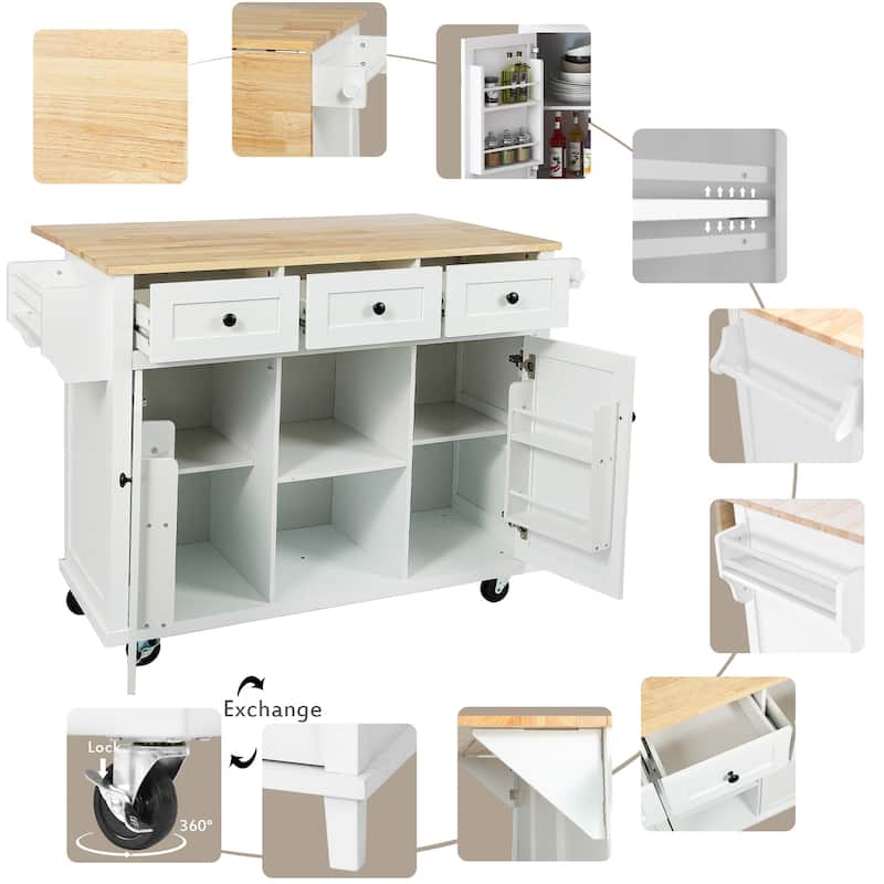 Mobile Kitchen Island Cart with Drop-Leaf Countertop & Storage Cabinet