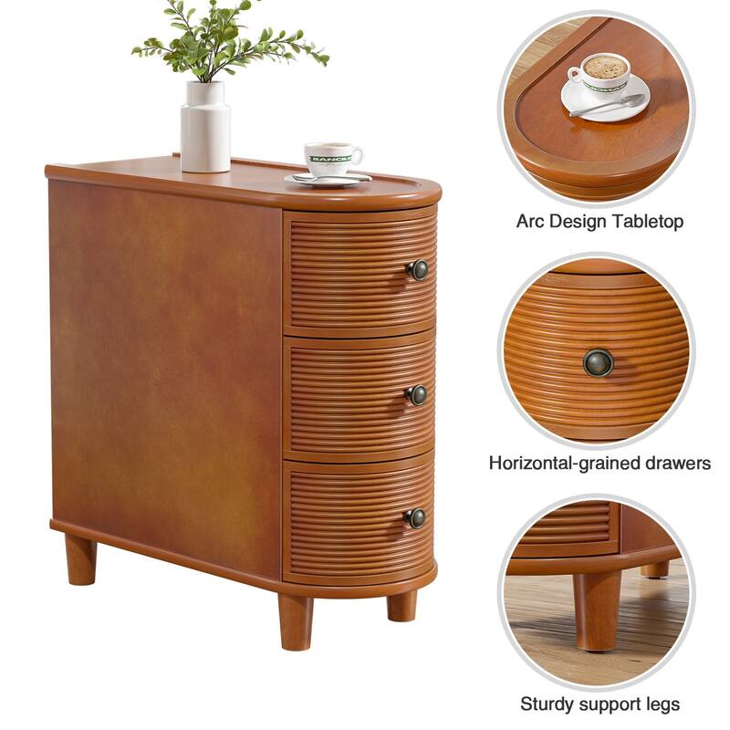 3-Drawer Walnut Narrow End Table - Side Table for Living Room & Bedroom