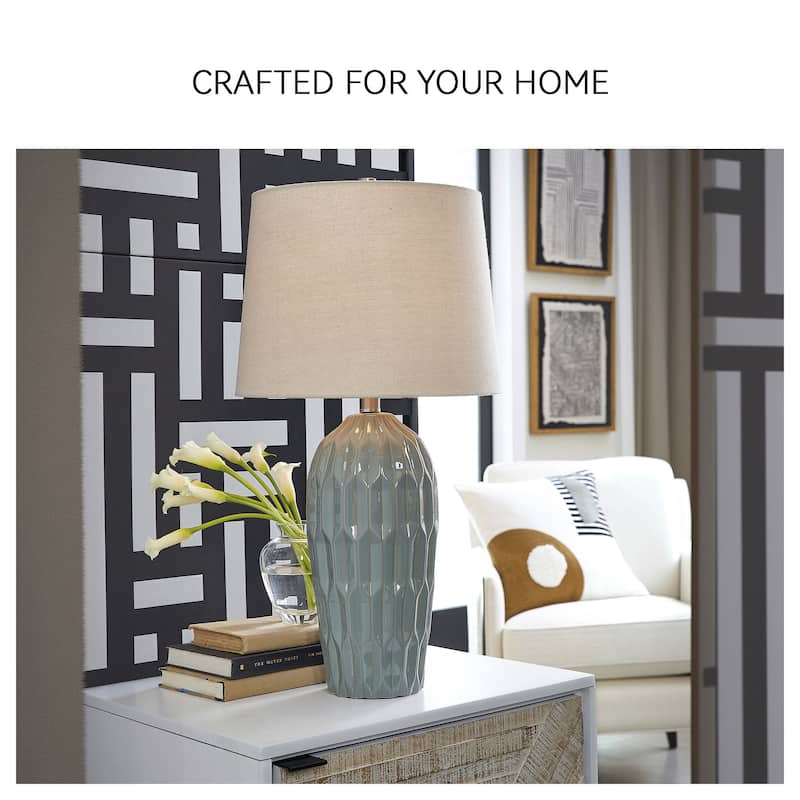 Signature Design by Ashley Hadbury Blue Table Lamp (Set of 2) - 14" W x 14" D x 26.75" H