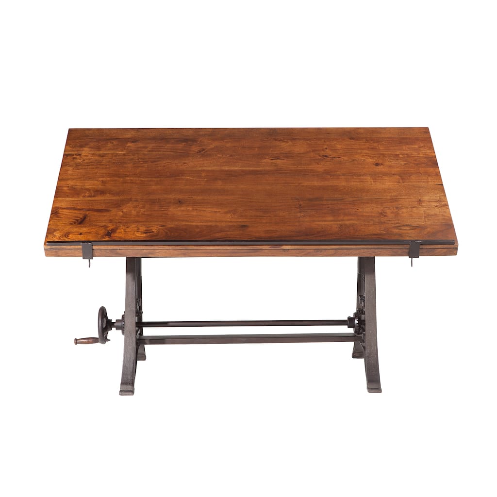 Artezia 62-Inch Acacia Wood Drafting Desk with Adjustable Crank