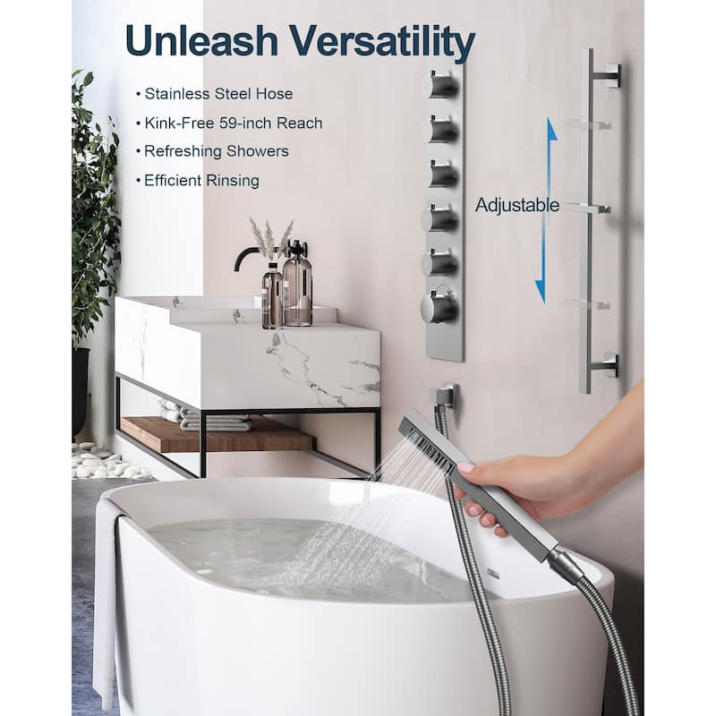 GRANDJOY LUXURY Shower Faucet Set 28"*16" Ceiling Mount Shower Head Body Jets Handheld Spray with Slide Bar LED Music