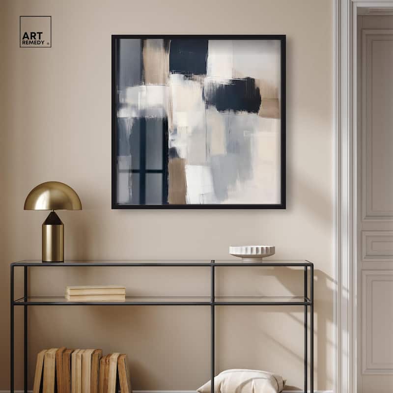 Blue and Tan Abstraction II Shadowbox by Art Remedy