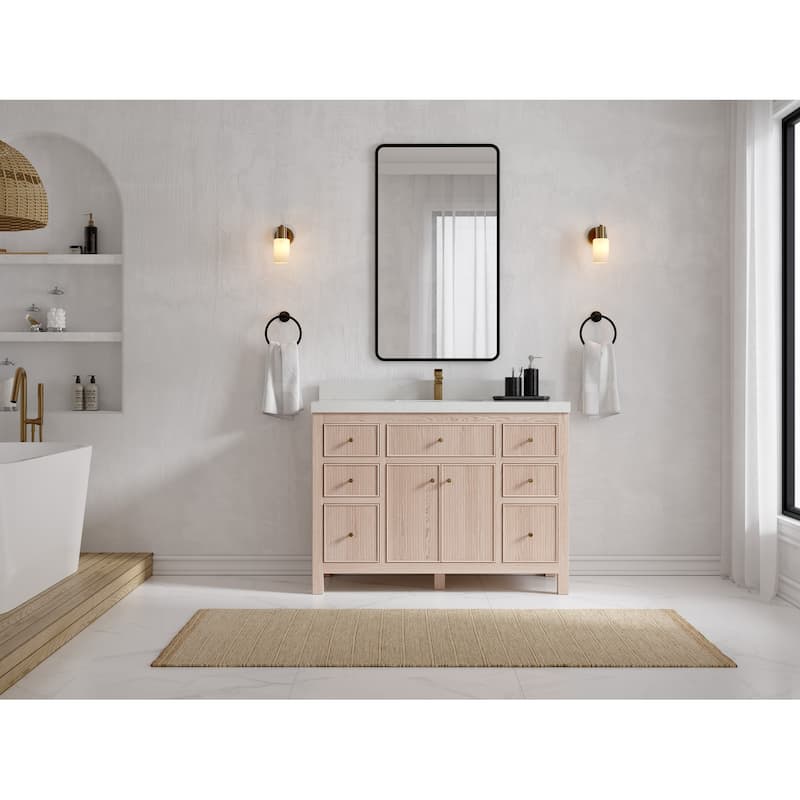 Willow Collections 48 x 22 Sonoma White Oak Wood Single Sink Bathroom Vanity with Quartz or Marble Countertop