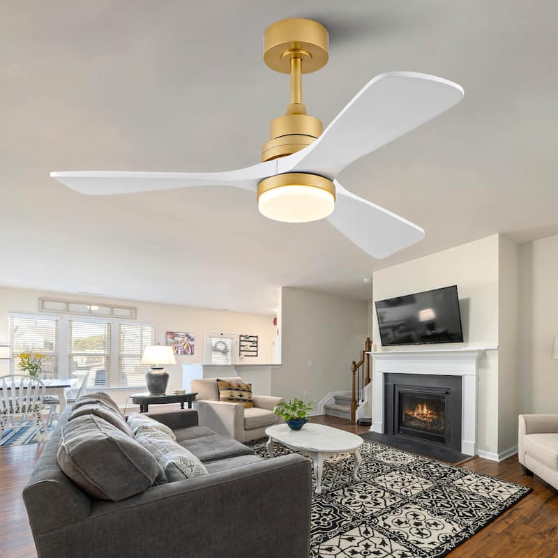 Hot sales 42 Inch Indoor Ceiling Fan With Dimmable LED Light 3 Solid Wood Blades Remote Control Reversible DC Motor