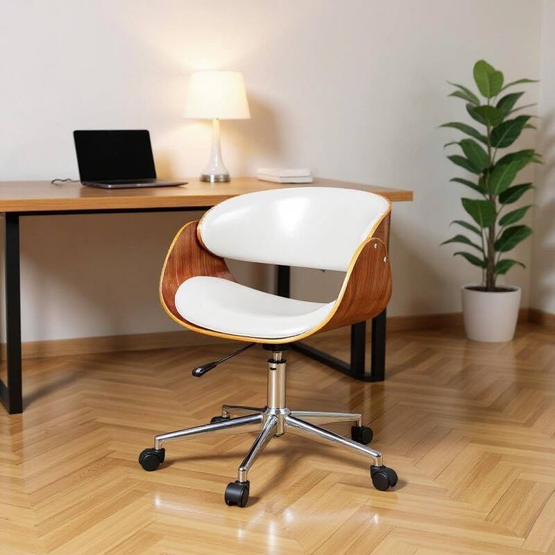 Brown White and Silver Adjustable Height Swivel Rolling Office Chair - White