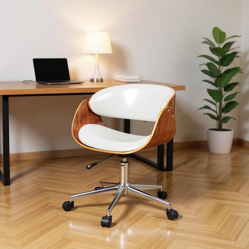 Brown White and Silver Adjustable Height Swivel Rolling Office Chair
