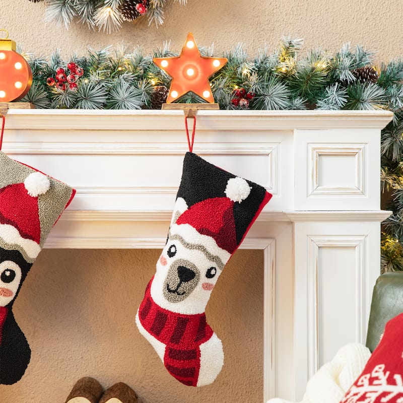 Glitzhome 20.5"L Polar Bear & Penguin Hooked Xmas Stocking