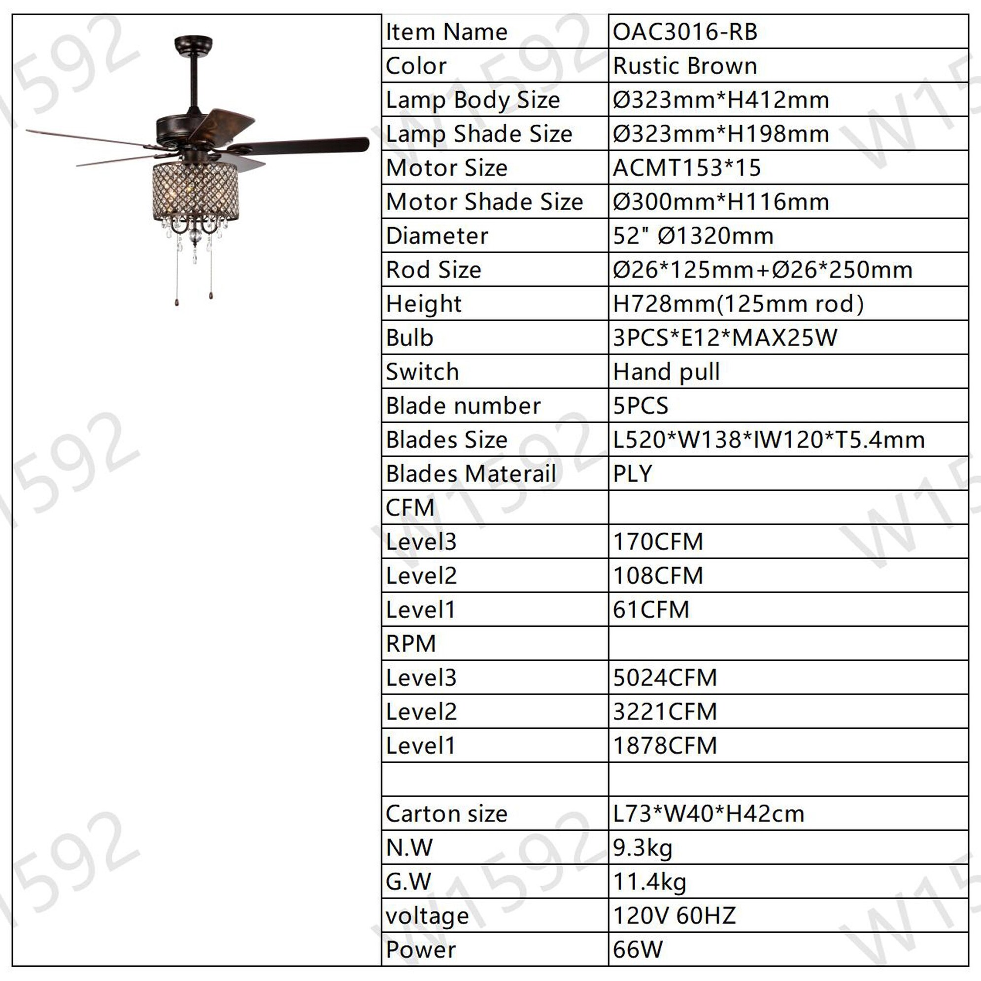 52 in. Smart Indoor Crystal Ceiling Fan with Integrated LED