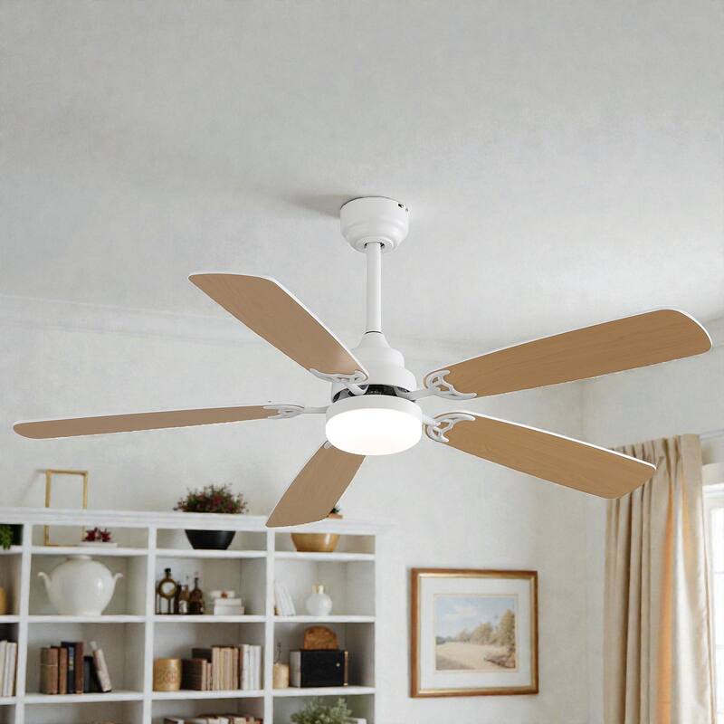 52 Inch Indoor Ceiling Fan with LED Light, 6-Speed Quiet DC Motor, 5 Blades, Dual-Color Design, Remote Control